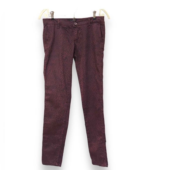 Maroon Black Leopard Cheetah Animal Print Low Rise Stretch Denim Jeans Basicon - Picture 6 of 7